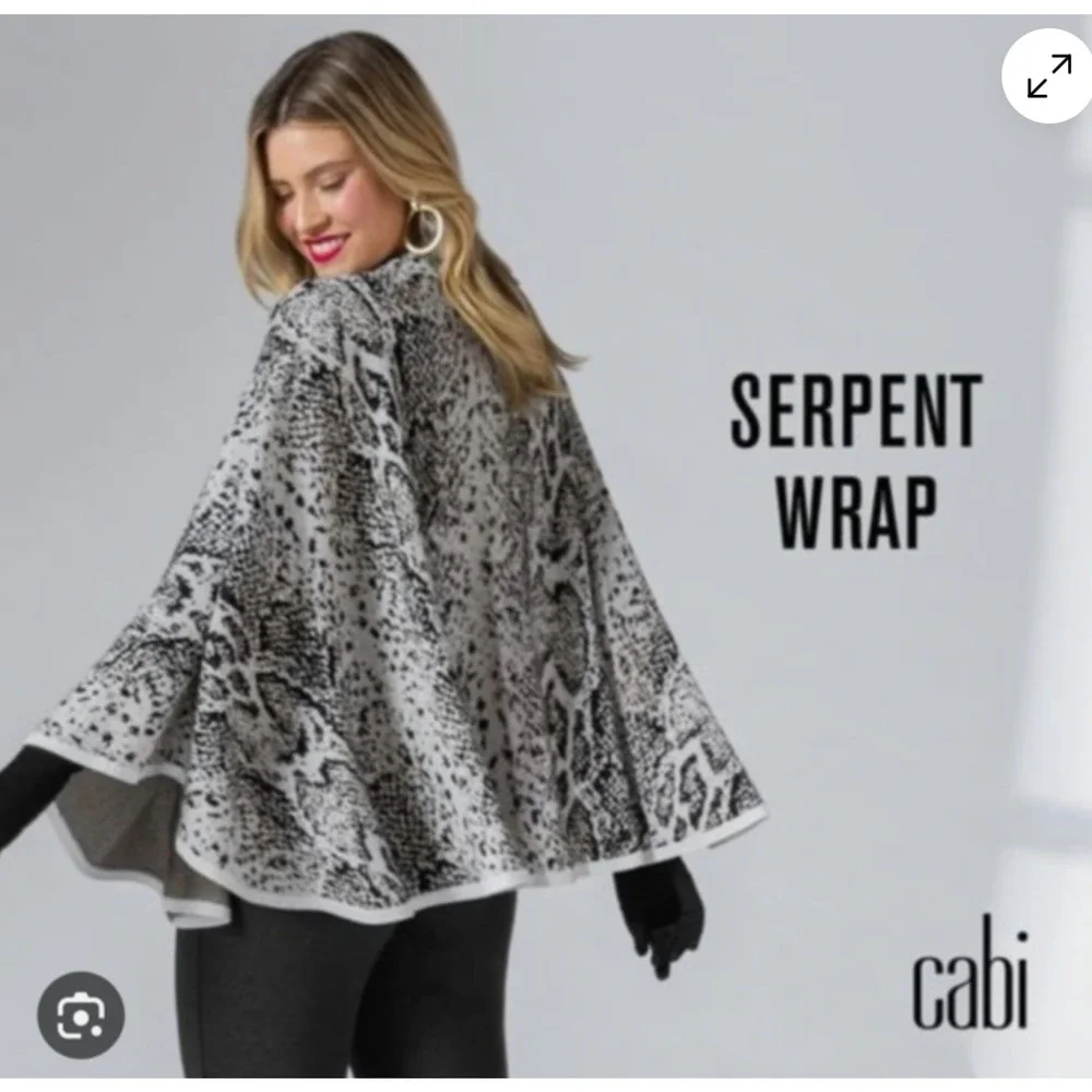 Cabi Wrap Womens OS One Size Black White Serpent Cotton Open Knit Poncho Sweater